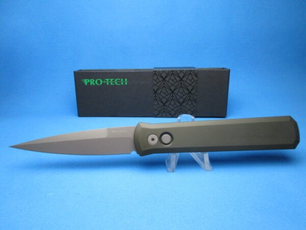 PROTECH GODFATHER GREEN HANDLE PLAIN BLASTED BLADE 920