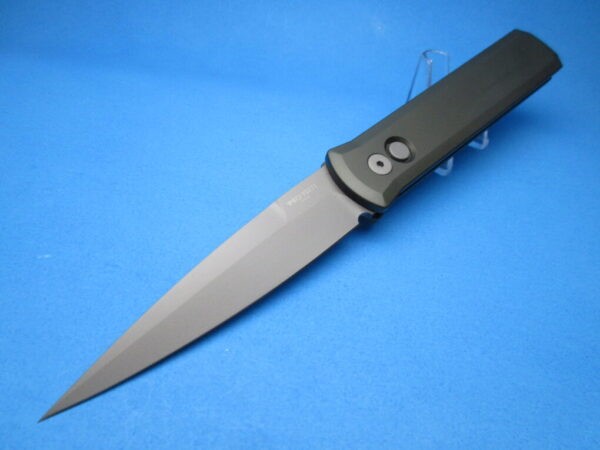 PROTECH GODFATHER GREEN HANDLE PLAIN BLASTED BLADE 920
