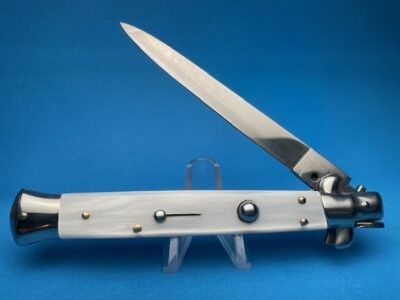 Italian Stiletto 11" White Pearlex Flat Grind Switchblade