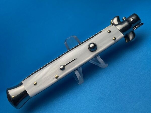 Italian Stiletto 11" White Pearlex Flat Grind Switchblade - Image 6