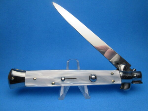 Italian Stiletto 11" White Pearlex Flat Grind Switchblade