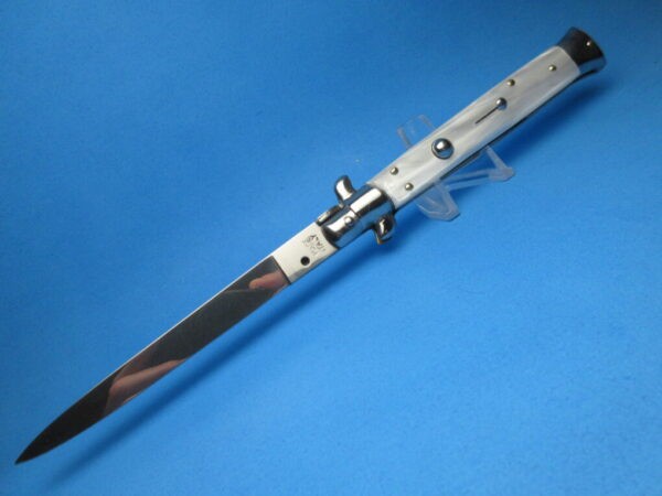 Italian Stiletto 11" White Pearlex Flat Grind Switchblade