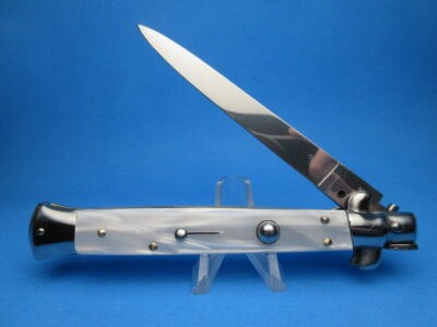 Italian Stiletto 11" White Pearlex Flat Grind Switchblade