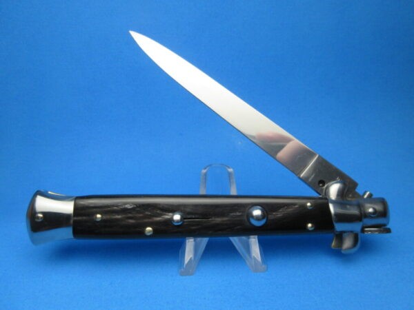 Italian Stiletto 11" Buffalo Horn Flat Grind Switchblade