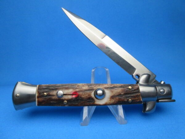 Frank Beltrame 9" Stag Horn Red Dot Bayonet Switchblade