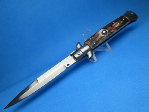 Frank Beltrame 9" Stag Horn Red Dot Bayonet Switchblade