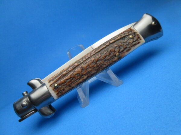 Frank Beltrame 9" Stag Horn Red Dot Bayonet Switchblade