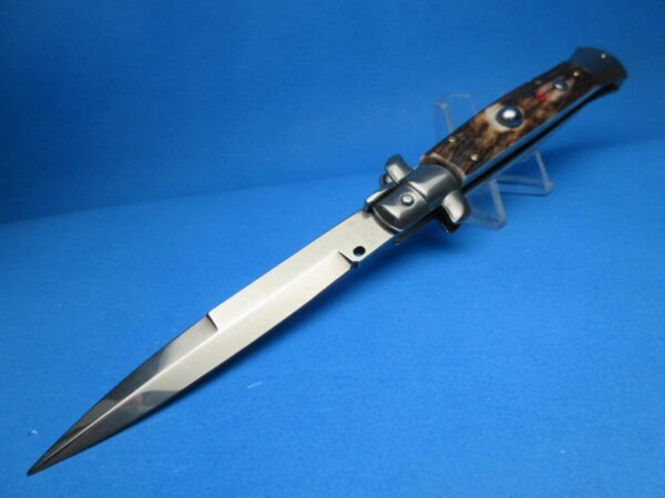 Frank Beltrame 9" Stag Horn Red Dot Bayonet Switchblade