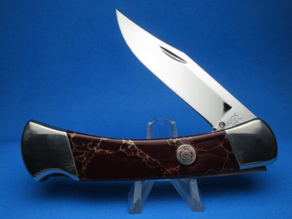 Custom Buck Blood Red Jasper 110 Automatic Conversion Switchblade Knife