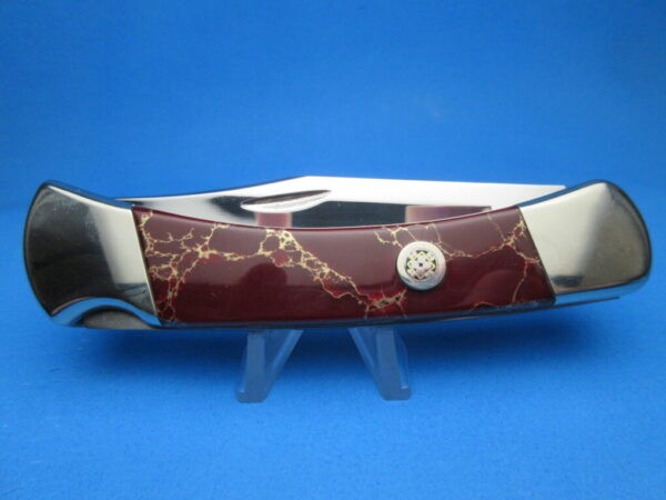 Custom Buck 110 Blood Red Jasper Automatic Conversion Switchblade Knife #2 - Image 5