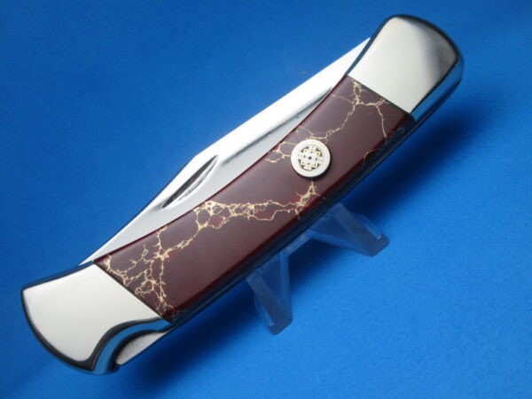 Custom Buck Blood Red Jasper 110 Automatic Conversion Switchblade Knife