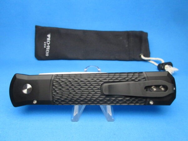 PROTECH GODFATHER BLACK HANDLE PEARL BUTTON SATIN BLADE PLAIN EDGE