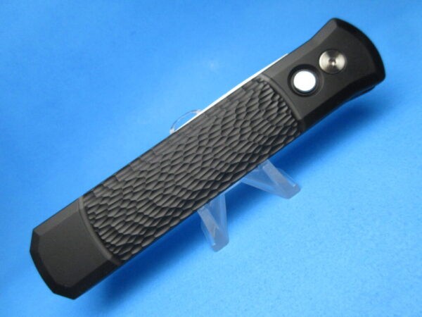 PROTECH GODFATHER BLACK HANDLE PEARL BUTTON SATIN BLADE PLAIN EDGE