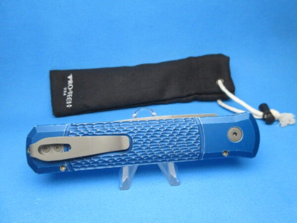 PROTECH GODFATHER BLUE HANDLE ACIDWASHED BLADE PLAIN EDGE
