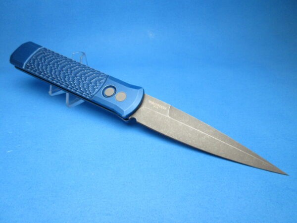 PROTECH GODFATHER BLACK HANDLE PEARL BUTTON SATIN BLADE PLAIN EDGE
