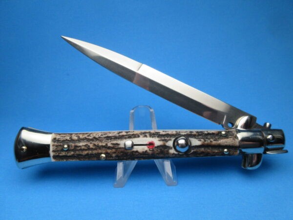 Frank Beltrame 11" Stag Horn Bayonet Red Dot Picklock Switchblade