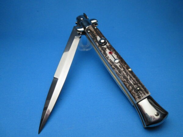 Frank Beltrame 11" Stag Horn Bayonet Red Dot Picklock Switchblade