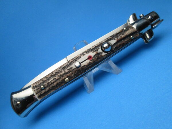 Frank Beltrame 11" Stag Horn Bayonet Red Dot Picklock Switchblade
