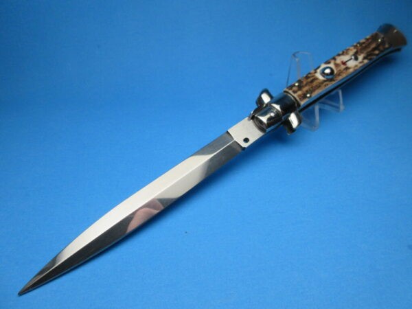 Frank Beltrame 11" Stag Horn Dagger Red Dot Picklock Switchblade