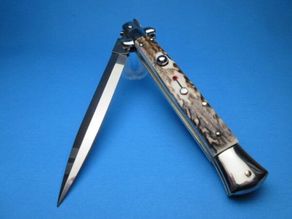 Frank Beltrame 11" Stag Horn Dagger Red Dot Picklock Switchblade