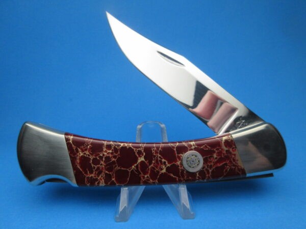 Custom Buck Blood Red Jasper 110 Automatic Conversion Switchblade Knife