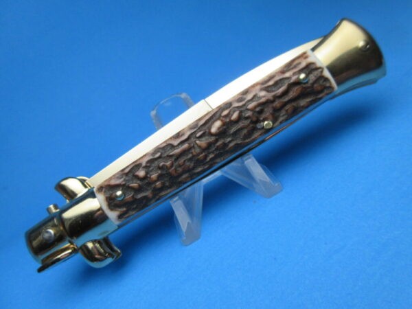 Frank Beltrame 9" Stag Horn Gold Bayonet Switchblade