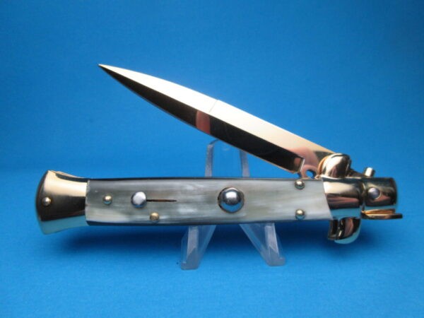 Frank Beltrame 9" Brazilian Horn Gold Bayonet Switchblade #2