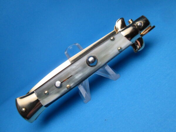 Frank Beltrame 9" Brazilian Horn Gold Bayonet Switchblade #2