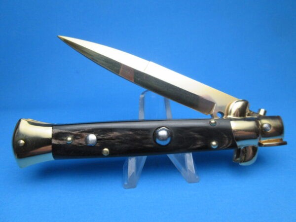 Frank Beltrame 9" Buffalo Horn Gold Bayonet Switchblade #1
