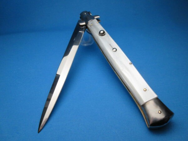 13" Italian Stiletto White Pearlex Bayonet Switchblade