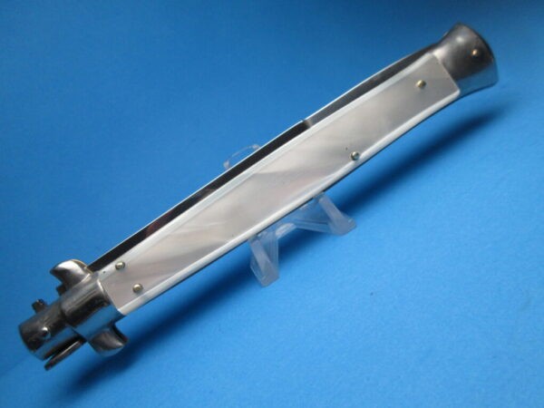 13" Italian Stiletto White Pearlex Bayonet Switchblade