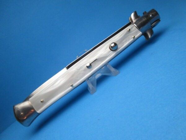 13" Italian Stiletto White Pearlex Bayonet Switchblade