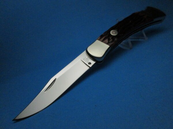 Custom Buck 110 Brown Jigged Bone Automatic Conversion Switchblade Knife