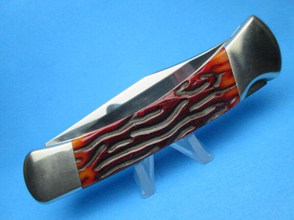 Custom Buck 110 Brown Jigged Bone Automatic Conversion Switchblade Knife