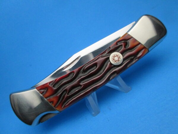 Custom Buck 110 Brown Jigged Bone Automatic Conversion Switchblade Knife