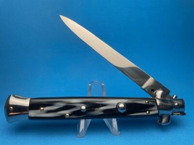 Italian Stiletto 11" Imit. Buffalo Horn Flat Grind Switchblade