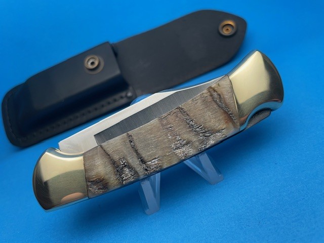 Custom Buck 112 Brass Rams Horn Automatic Conversion Knife - Image 3