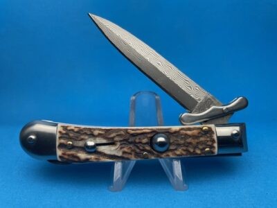 7" AKC Medici Stag Horn Damascus Swinguard