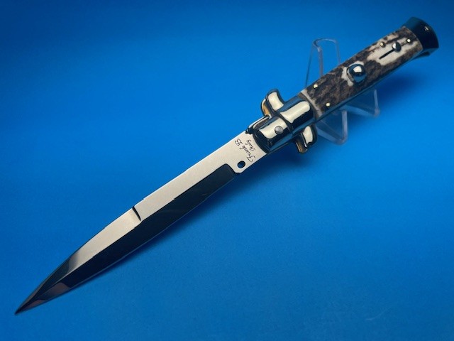 Frank Beltrame 9" Stag Horn Bayonet Picklock Switchblade - Image 6