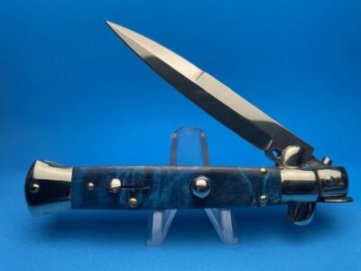 Frank Beltrame 9" Blue Briarwood Bayonet Picklock Switchblade