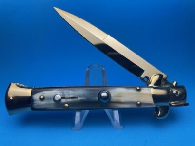 Frank Beltrame 9" Brazilian Horn Gold Bayonet Switchblade